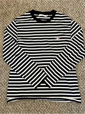 Maison Kitsune Marin Striped Long Sleeve Tee Logo
